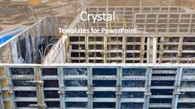  Presentation with concrete construction - Presentation theme having ready mix concrete - construction site basement formwork symbolic background and a coral colored foreground