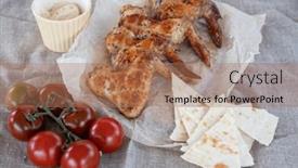  Presentation with grilled chicken - PPT layouts enhanced with ready-spicy-grilled-chicken-wings background and a coral colored foreground