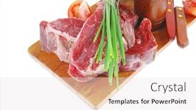  Presentation with cutting board - Beautiful PPT theme featuring ready-to-cook-raw-beef backdrop and a sky blue colored foreground