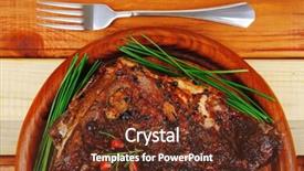 Presentation with eat - Colorful slides enhanced with ready to eat grilled ribs on wooden plate backdrop and a tawny brown colored foreground