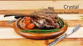  Presentation with ribs - Cool new presentation theme with ready to eat grilled ribs on wooden plate backdrop and a yellow colored foreground