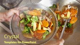  Presentation with indonesia - Presentation with ready to serve stir fried cap cai or mixed vegetable chinese cuisine in indonesia background and a tawny brown colored foreground