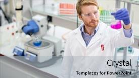  Presentation with reagent - Slide deck with reagents - young scientist observing liquid reagent background and a light gray colored foreground