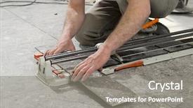 Presentation with ceramic tiles - Slide deck enhanced with construction worker cutting ceramic tiles background and a gray colored foreground