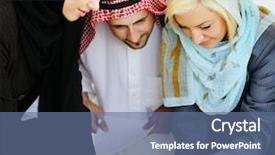  Presentation with arabic - Slide set featuring real east - arabic business people working background and a ocean colored foreground