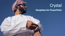  Presentation with arabic music arab man playing - Audience pleasing slide set consisting of real east - arabic young man against blue backdrop and a  colored foreground