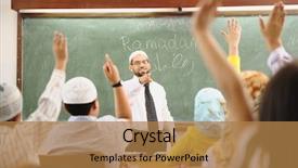  Presentation with school children - Colorful PPT theme enhanced with real east - children at school classroom backdrop and a coral colored foreground