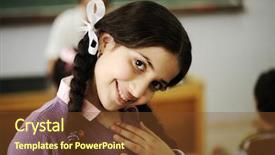  Presentation with school suspension - Colorful presentation theme enhanced with real east - cute little girl at school backdrop and a tawny brown colored foreground