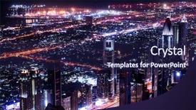 Presentation with bird eye view - PPT layouts having real east - dubai city at night uae background and a navy blue colored foreground