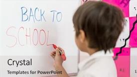  Presentation with back school - Cool new PPT theme with real east - little cute kid back backdrop and a coral colored foreground