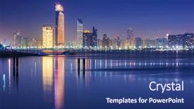  Presentation with abu dhabi - Slide deck having real east - panorama of abu dhabi background and a ocean colored foreground
