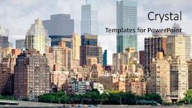  Presentation with apartment buildings - Audience pleasing presentation theme consisting of real east - view of midtown manhattan backdrop and a light blue colored foreground