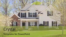  Presentation with modern trees - Cool new slide deck with real estate - beautiful newly constructed modern home backdrop and a yellow colored foreground