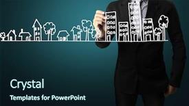  Presentation with real estate - Audience pleasing PPT theme consisting of real estate - business man drawing a house backdrop and a wine colored foreground