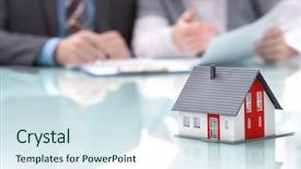  Presentation with architectural - Presentation theme with real estate - businessman signs contract behind home background and a sky blue colored foreground