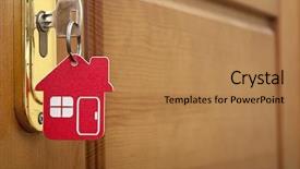  Presentation with house key - PPT theme with real estate - key in a lock background and a coral colored foreground