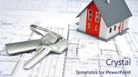  Presentation with house key - Amazing slide deck having real estate - model of a house backdrop and a sky blue colored foreground