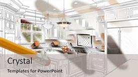  Presentation with kitchen design - Colorful slide set enhanced with real estate - pencil erasing drawing to reveal backdrop and a light gray colored foreground
