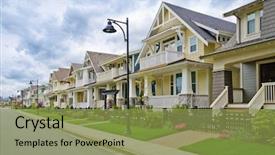  Presentation with america - Beautiful presentation theme featuring real estate - perfect neighborhood houses in suburb backdrop and a gold colored foreground