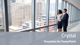  Presentation with new office - Amazing slide deck having real estate - portrait of new business owners backdrop and a gray colored foreground