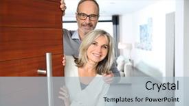  Presentation with estate - Theme enhanced with real estate - senior couple welcoming people background and a light blue colored foreground