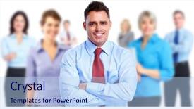  Presentation with executive transportation - Presentation design featuring real estate - young executive businessman over office background and a light blue colored foreground