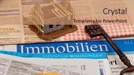  Presentation with real estate prices - Amazing slide deck having real estate ad in newspaper backdrop and a coral colored foreground