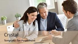  Presentation with real estate - Audience pleasing PPT theme consisting of real-estate agency signing contract backdrop and a  colored foreground