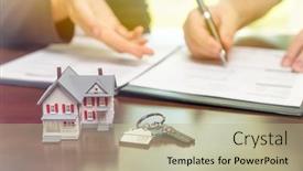  Presentation with real estate - Presentation design featuring real-estate-agent-and-customer background and a mint green colored foreground