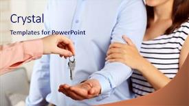  Presentation with real estate tax - Audience pleasing theme consisting of real estate agent giving keys backdrop and a sky blue colored foreground