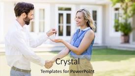  Presentation with real estate prices - Slide deck with real estate agent shaking hands background and a lemonade colored foreground