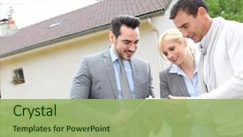  Presentation with real estate - Slide set enhanced with real-estate-agent showing house background and a mint green colored foreground