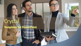  Presentation with estate - Colorful theme enhanced with real estate agent showing modern house to attractive couple backdrop and a tawny brown colored foreground