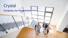  Presentation with real estate - Beautiful presentation featuring real estate agent showing new backdrop and a sky blue colored foreground