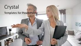  Presentation with real estate - Cool new PPT layouts with real-estate agent with client backdrop and a mint green colored foreground