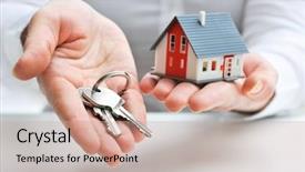  Presentation with keys - Presentation having real estate agent with house background and a coral colored foreground
