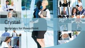  Presentation with real estate - Presentation theme enhanced with real estate and corporative relations background and a light blue colored foreground