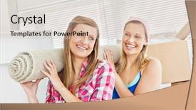  Presentation with new home - Presentation enhanced with real estate animated - two bright women carrying background and a soft green colored foreground