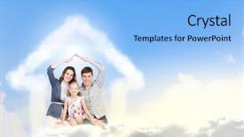  Presentation with happy 30th birthday word cloud - PPT layouts consisting of real estate apartment - happy family of three lying background and a  colored foreground