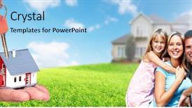  Presentation with family a new born - Amazing slide deck having real estate backgrounds - happy family near new house backdrop and a  colored foreground