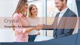  Presentation with real estate - Colorful slide deck enhanced with real-estate-broker-shaking-hands backdrop and a coral colored foreground