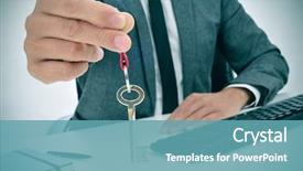  Presentation with desk - PPT theme with real estate bubble - man in suit sitting background and a  colored foreground