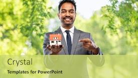  Presentation with green real estate - PPT theme with real-estate-business-and-people background and a yellow colored foreground