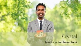  Presentation with realtor - PPT theme featuring real-estate-business-and-people background and a soft green colored foreground