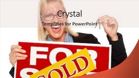  Presentation with blonde holding magnifying glass - Colorful PPT theme enhanced with real estate business card - attractive blonde holding keys sold backdrop and a lemonade colored foreground