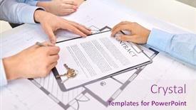  Presentation with real estate purchase - PPT theme with real-estate-business-sale background and a sky blue colored foreground