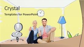  Presentation with business people moving gear - Amazing slide deck having real estate concept - happy couple backdrop and a blonde colored foreground