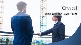 Presentation with new office - Audience pleasing presentation theme consisting of real estate developers in helmets new office construction confident business men and architect talking in front of modern office building backdrop and a sky blue colored foreground