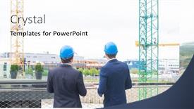  Presentation with new office - PPT theme having real-estate-developers-in-helmets background and a pink colored foreground