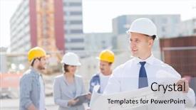  Presentation with teamwork - Theme enhanced with site planning - business building teamwork and people background and a light blue colored foreground